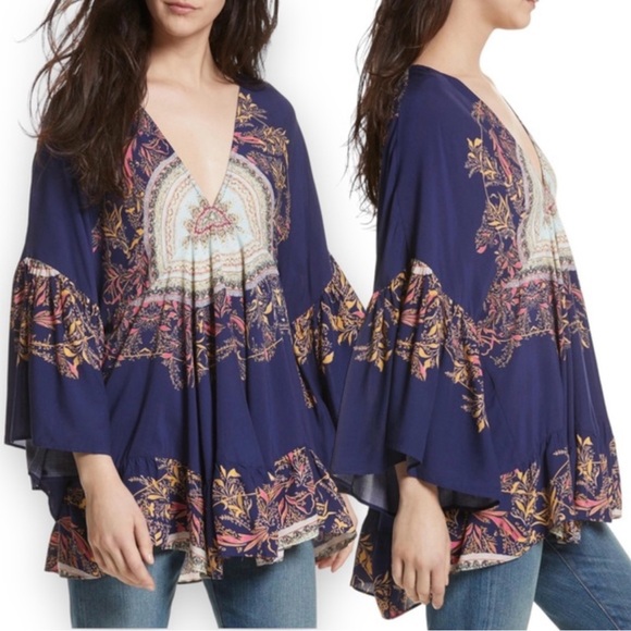 Free People Tops - Free People Blue Bohemian Style Blouse
